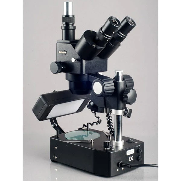 AmScope SH-2 Series Jewelry Gem Trinocular Stereo Microscope 10X-40X Magnification on Pillar Stand with Three Lights - Image 3