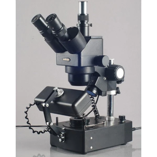 AmScope SH-2 Series Jewelry Gem Trinocular Stereo Microscope 10X-40X Magnification on Pillar Stand with Three Lights - Image 4