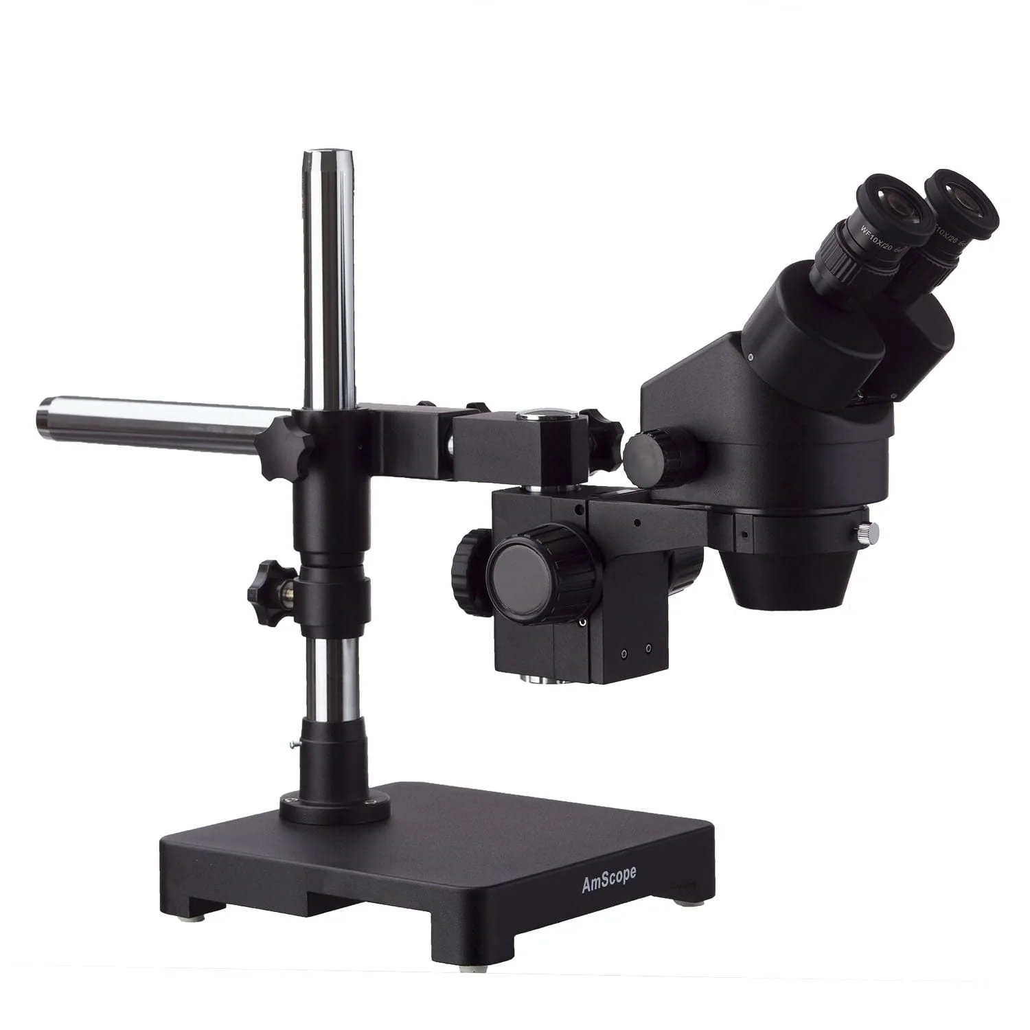 AmScope SM-3 Series Black Zoom Binocular Stereo Microscope 7X-135X Magnification on Single Arm Boom Stand Single Arm Boom Stand with 80-LED Ring-light - Image 3
