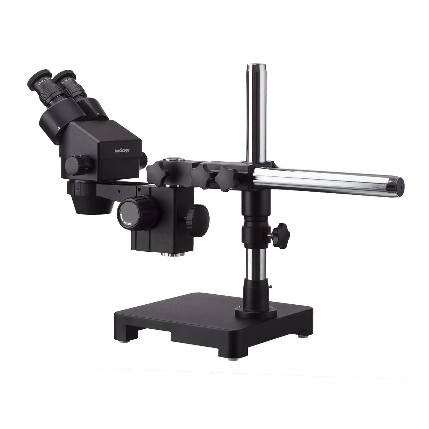 AmScope SM-3 Series Black Zoom Binocular Stereo Microscope 7X-135X Magnification on Single Arm Boom Stand Single Arm Boom Stand with 80-LED Ring-light - Image 4