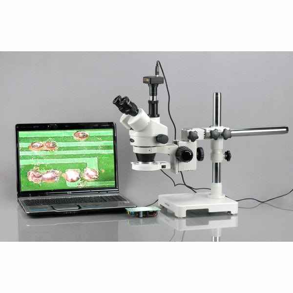 AmScope SM-3T Series Trinocular Zoom Stereo Microscope 3.5X-90X Magnification With Boom Stand + 54 LED Light - Image 3