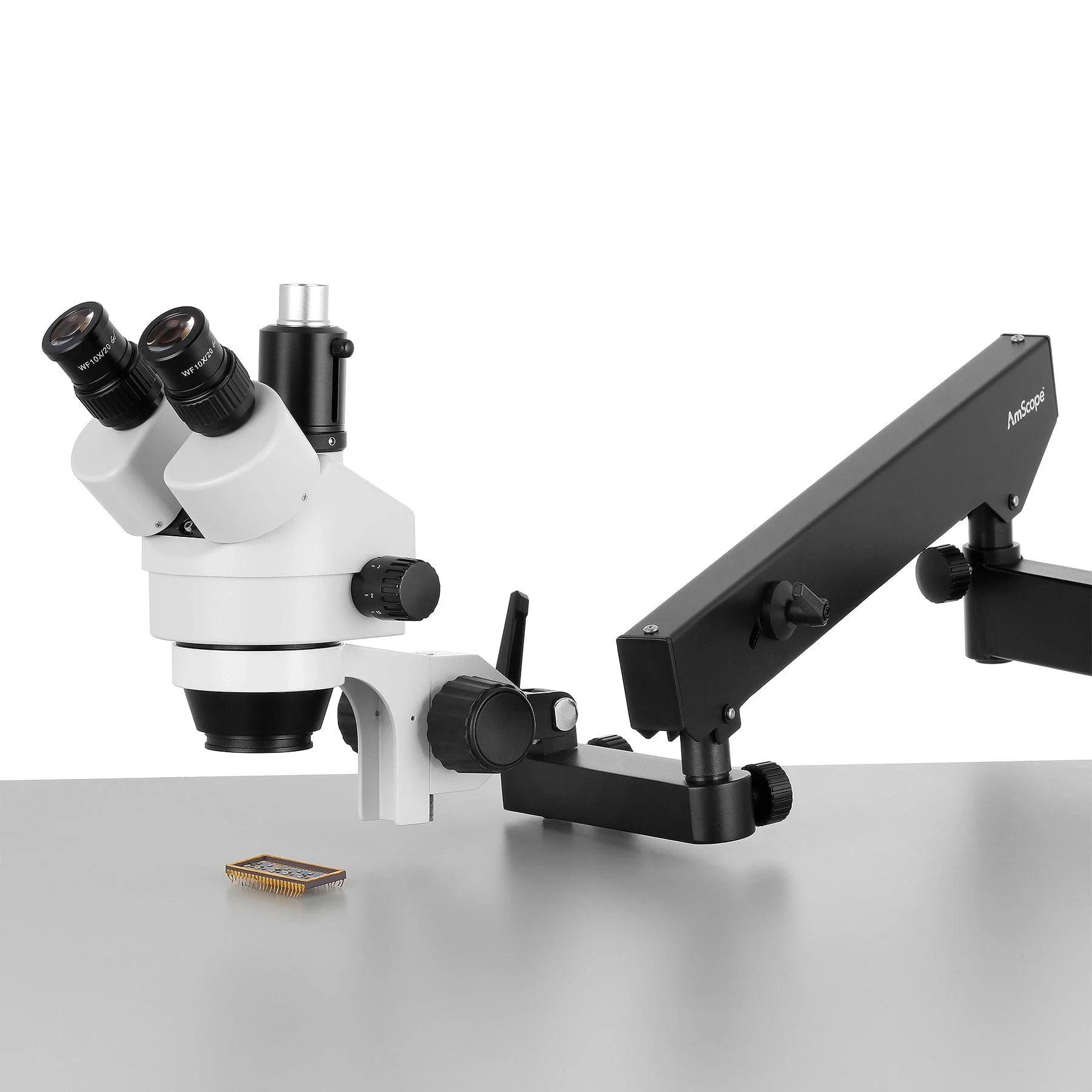 AmScope SM-6T Series Trinocular Articulating Zoom Stereo Microscope 7X-45X Magnification with Clamp - Image 6