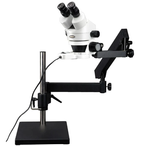 AmScope SM-7 Series Binocular Zoom Microscope 7X-90X Magnification on Articulating Stand with Base Plate and Fluorescent Ring Light - Image 11