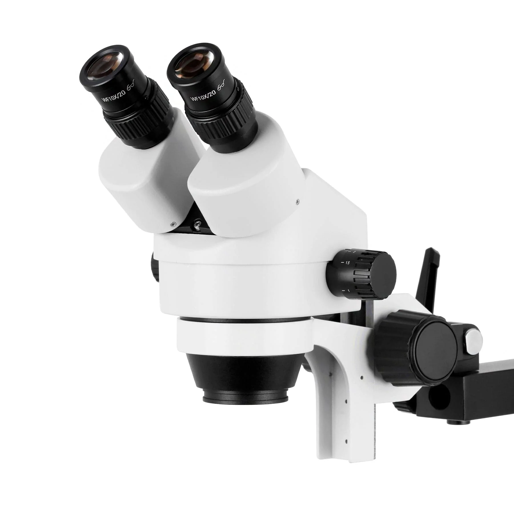 AmScope SM-7 Series Binocular Zoom Microscope 7X-90X Magnification on Articulating Stand with Base Plate and Fluorescent Ring Light - Image 4