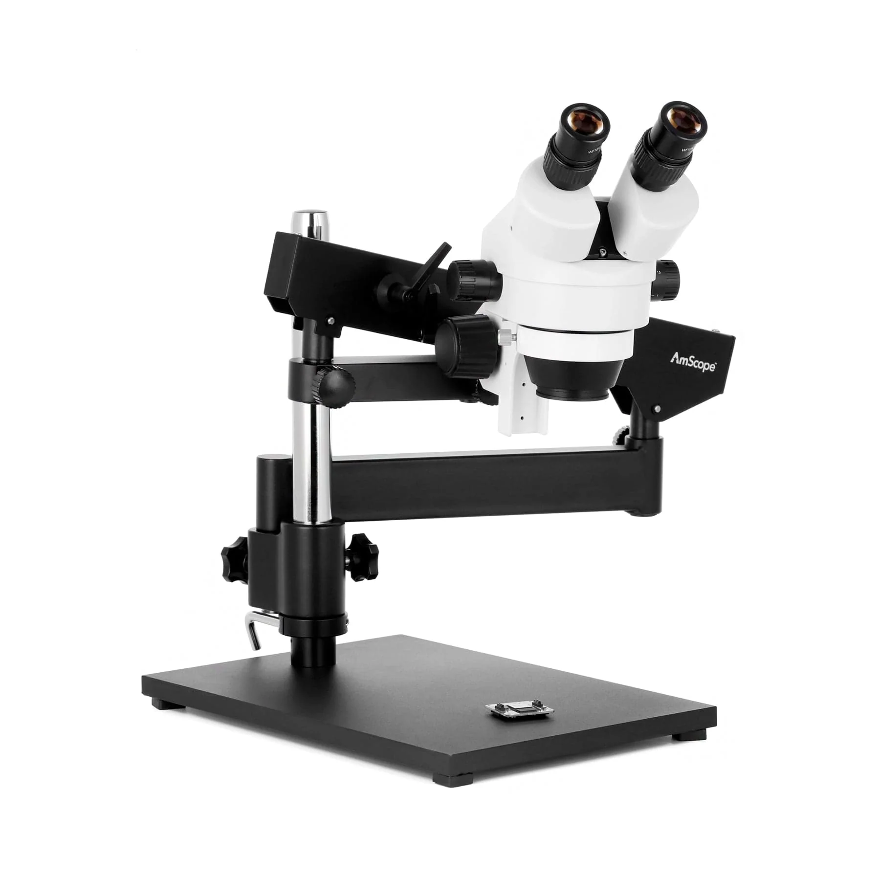AmScope SM-7 Series Binocular Zoom Microscope 7X-90X Magnification on Articulating Stand with Base Plate and Fluorescent Ring Light - Image 5