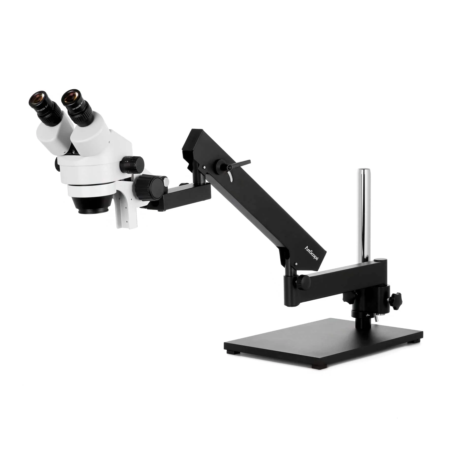 AmScope SM-7 Series Binocular Zoom Microscope 7X-90X Magnification on Articulating Stand with Base Plate and Fluorescent Ring Light - Image 6