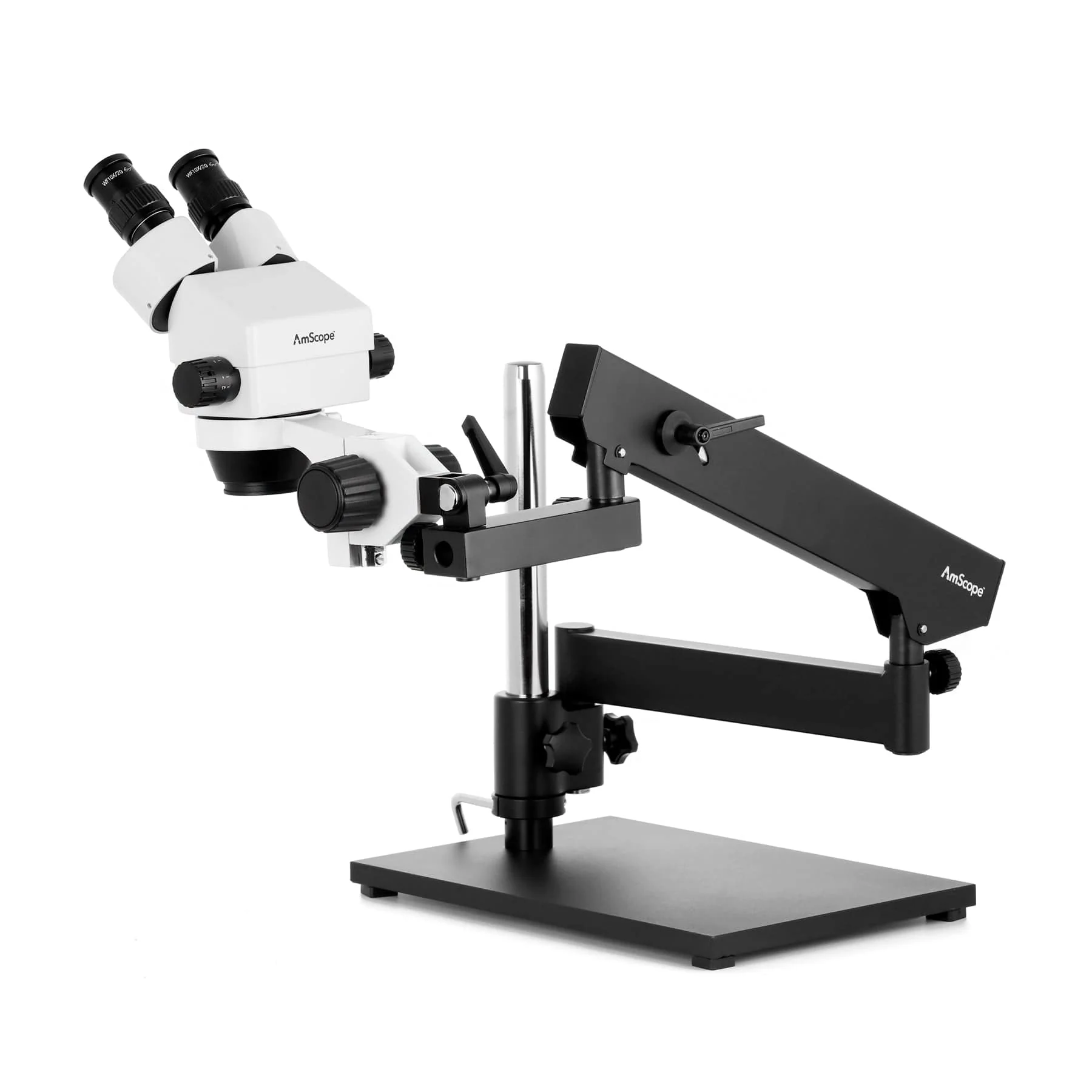 AmScope SM-7 Series Binocular Zoom Microscope 7X-90X Magnification on Articulating Stand with Base Plate and Fluorescent Ring Light - Image 9