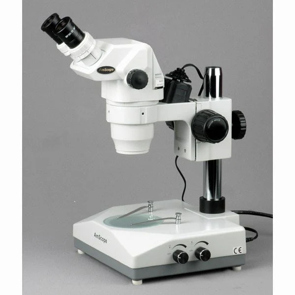 AmScope ZM-2 Series Ultimate Zoom Binocular Stereo Microscope 6.7X-45X Magnification on Pillar Stand with Two Lights - Image 3