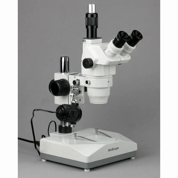 AmScope ZM-2 Series Ultimate Zoom Trinocular Microscope 6.7X-45X Magnification on Pillar Stand with Two Lights - Image 3