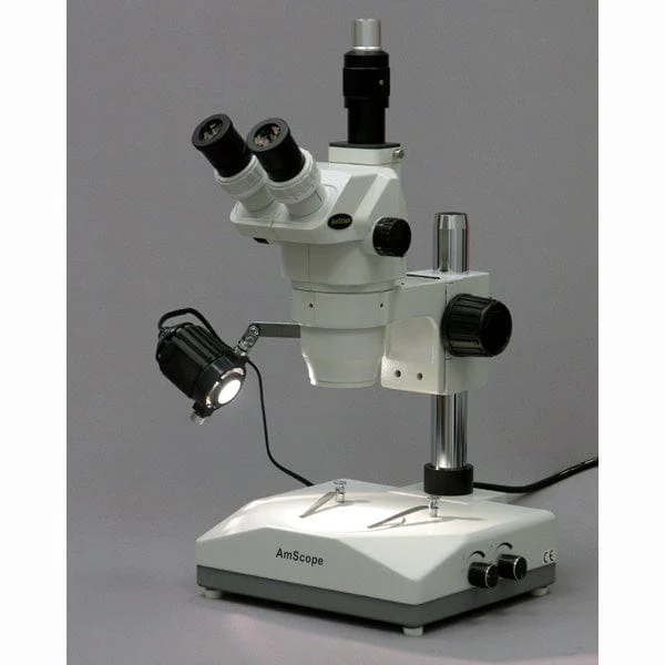 AmScope ZM-2 Series Ultimate Zoom Trinocular Microscope 6.7X-45X Magnification on Pillar Stand with Two Lights - Image 4