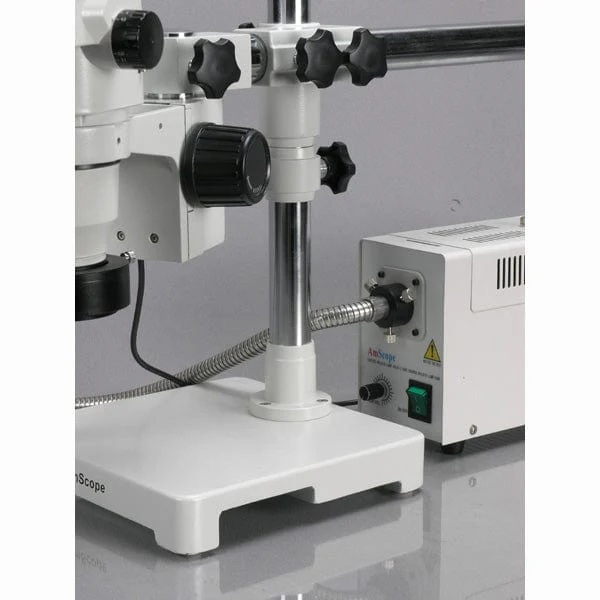 AmScope ZM-3 Series Ultimate Zoom Binocular Stereo Microscope 6.7X-45X Magnification on Double Arm Boom Stand with Fiber Optic Ring Light - Image 6