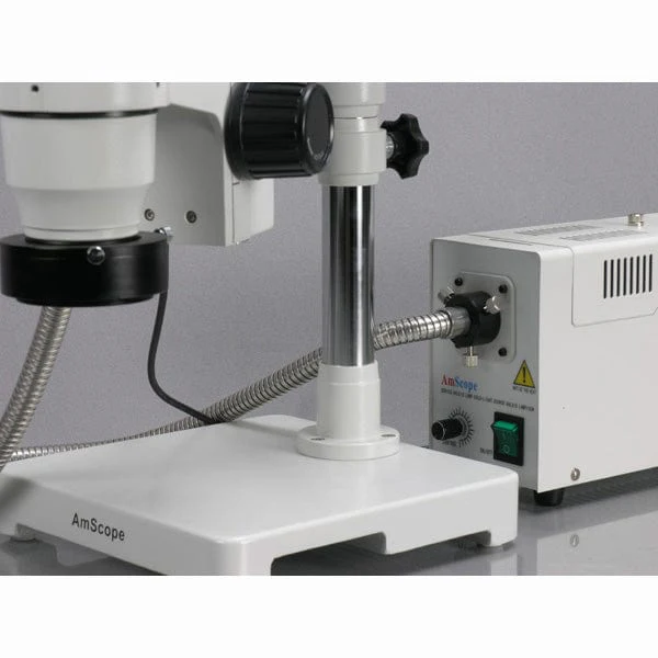 AmScope ZM-3 Series Ultimate Zoom Binocular Stereo Microscope 6.7X-90X Magnification on Double Arm Boom Stand with Fiber Optic Ring Light - Image 5